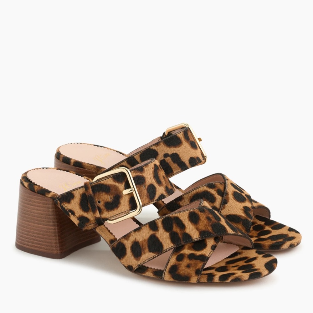 J. Crew Leopard Calf Hair Penny Slide Sandals